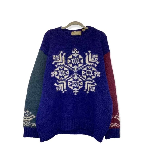 American Eagle Outfitters Sweaters - Vintage American Eagle Outfitters Wool Knit Sweater ColorBlock Snowflake Sz L